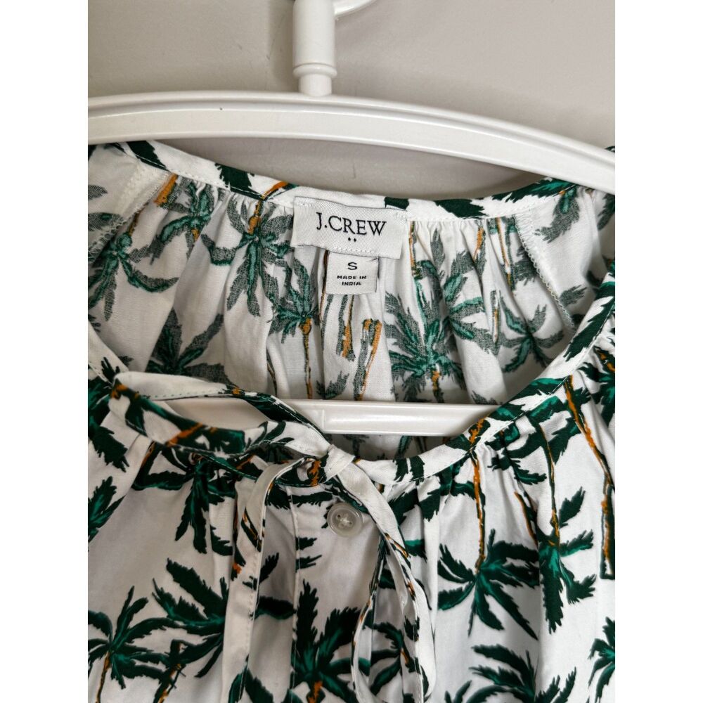 J.Crew Palm Tree Print Blouse Tropical Vacation Tie Sleeve Peplum Top Size Small - Picture 5 of 8